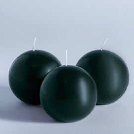 MOZEAL Hand-Poured, 3 Inch Dark Green Round Ball Candles - Elegant Dark Green Round Pillar Candles Set of 3, Dripless, Unscented, Smokeless, Ideal for Christmas Decor.