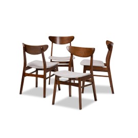 Baxton Studio Parlin Mid-Century Modern Transitional Light Grey Fabric Upholstered and Walnut Brown Finished Wood 4-Piece Dining Chair Set