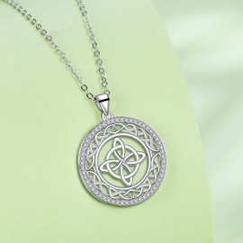 Hifeeled Celtic Knot Chain Women's 925 Sterling Silver Pendant Necklace with Hypoallergenic Adjustable Chains 45 cm + 5 Original for Women Jewellery Gift, Sterling Silver Cubic Zirconia, Cubic