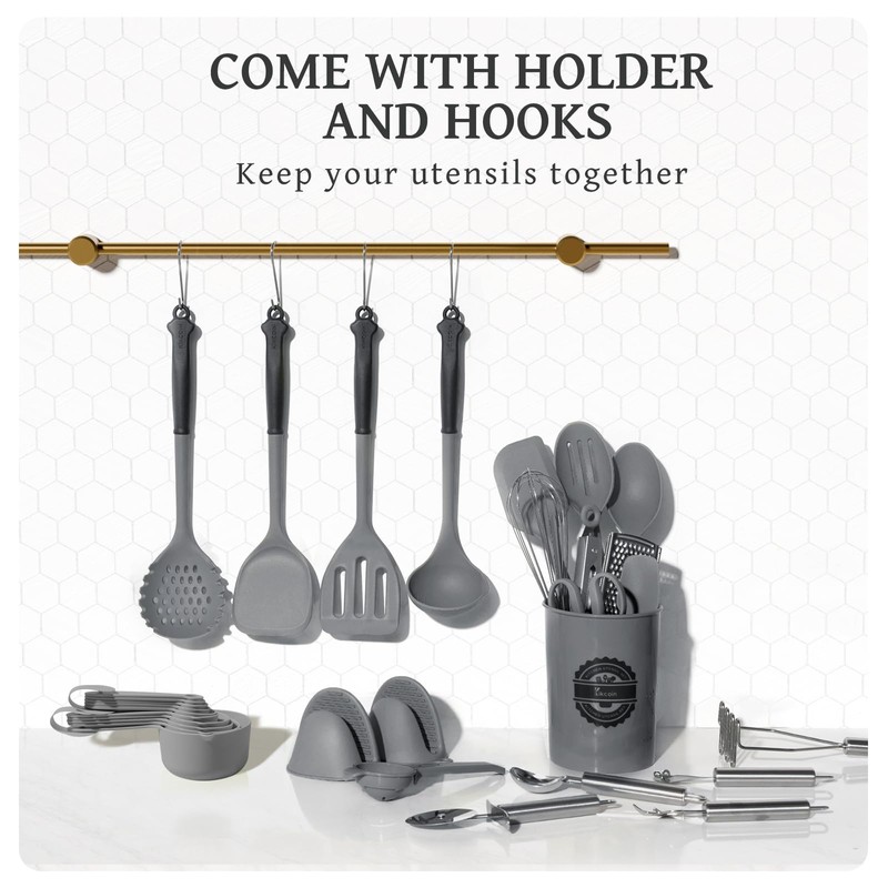 Kikcoin 43Pcs Large Kitchen Utensils Set - Silicone Cooking Utensils