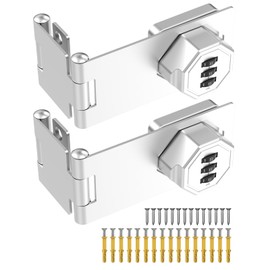 MeBantoo 90 Degree Cabinet Combination Door Lock Latch, Zinc Alloy Password Rotary Hasp Lock, Keyless Folding Latches for Office File Cabinet, Drawers, Cupboard, Small Doors, Locker (2, Silver)