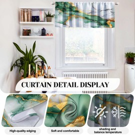 MCALK Marble Green Kitchen Curtains Tiers and Valances Set 3 Piece for Windows Abstract Green Kitchen Window Curtains, Modern Valances for Living Room(36" Tiers Set)