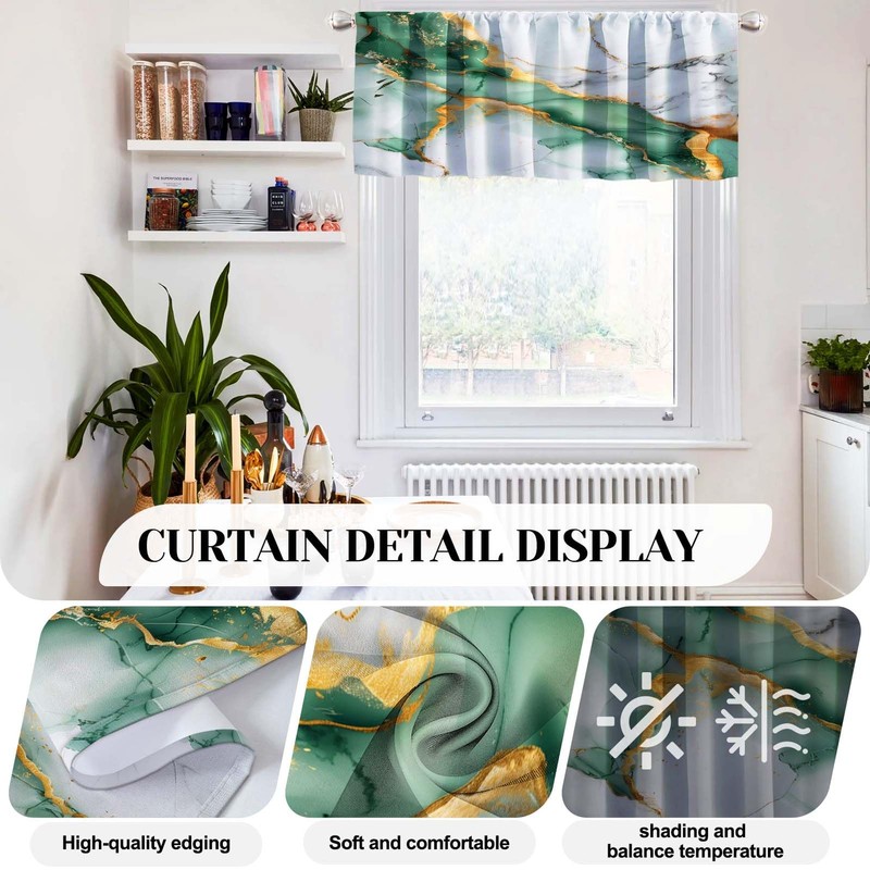 MCALK Marble Green Kitchen Curtains Tiers and Valances Set 3