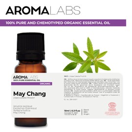 BIO - May Chang Essential Oil - 10mL - 100% Pure, Natural, Chemotyped and AB/Cosmos Certified - AROMA LABS (French Brand)