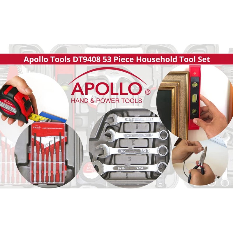 Apollo Tools 53 Piece Home Repair Tool Set with Toolbox