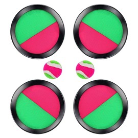 SSKHE Pack of 4 Toss and 2 Catch Ball Set,Four 19cm Velcro Paddle Discs and Two Tennis Balls,Outdoor Toys Beach Games,Portable Beach Toys for Kids Family Children