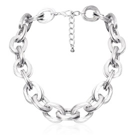 ACEDRE Chunky Choker Necklace Silver Cuban Link Chain Double O Link Necklaces Punk Hip-hop Jewelry for Women (2-Silver)