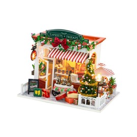 Milageto DIY Wooden Miniature Dollhouse Miniature Xmas Tiny House Building Set with Accessories for Birthday Gift Adults