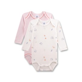 Sanetta Baby Bodysuit Long Sleeve (Twin Pack) Pink and White with Birds | High Quality and Sustainable Bodysuit for Girls Made of Organic Cotton, pink