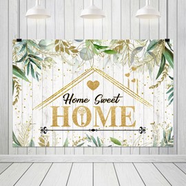 ZJRBJB 7x5ft Housewarming Backdrop Greenery Leaves Home Sweet Home Background for New House Warming Party Decorations Gold Welcome Home We Got The Key Couple Family Photography Background