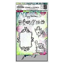 Ranger Dina Wakley Media Scribbly Vintage Holiday Stamp and Stencil Set, Transparent