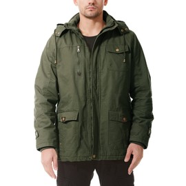 Dr.Cyril Mens Jacket Winter Casual Fleece Lined Cotton Thick Military Tactical Hooded Work Coats with Cargo Pockets， Khaki M