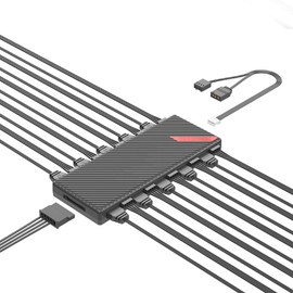 ASHATA 5V 3Pin PWM ARGB Fan Hub with 10 PWM and 10 ARGB Ports, Supports Fans, ARGB Fans, ARGB LED Strips, SATA Power, Magnetic Back Plate Design