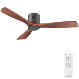 JOYEYE 52" Ceiling Fan No Lights with Remote, Flush Mount, Brushless DC Motor, Reversible, 3 Solid Wood Blades, 6-Speed Quiet, Indoor/Outdoor for Bedroom Living Room Patio
