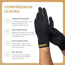 KQP X-Large Copper Infused Arthritis Gloves，Whole Fingers, 2Pairs