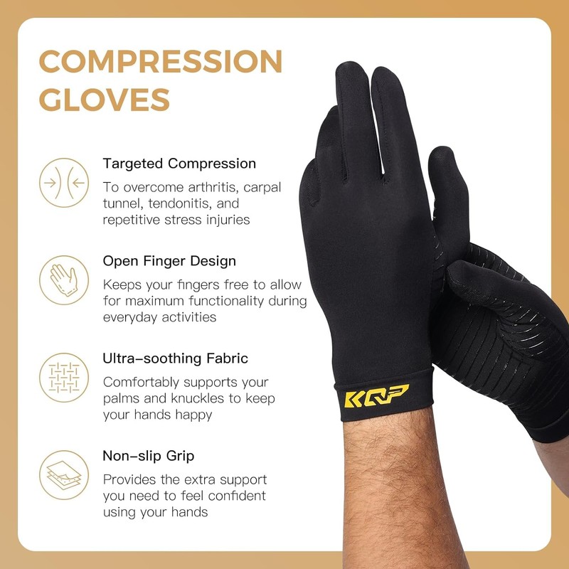 KQP X-Large Copper Infused Arthritis Gloves，Whole Fingers, 2Pairs