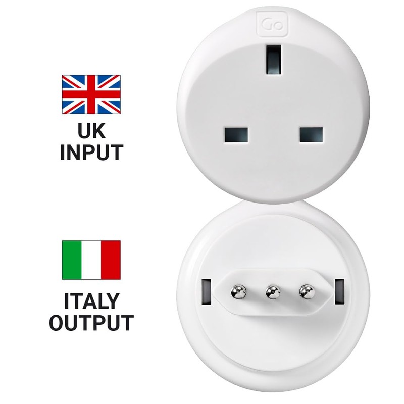 Go Travel UK to Italy Earthed Compact Travel Adaptor Convertor