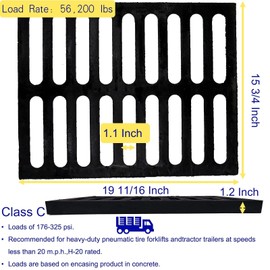 MOSINSBO Cast Iron Drain Grate 20x16 in, C-Class 56200 lbs Heavy-Duty Driveway Channel Cover, Outdoor Trench Drainage Grate, Black Rectangle Metal Sewer Cover for Garage (True 19.7x15.7)