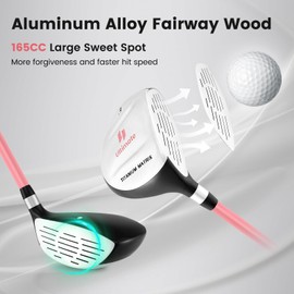 ULTIMATE Kids Golf Clubs Set, 3 Pieces Junior Practice Golf Clubs for Boys and Girls - Includes 165CC #3 Fairway Wood, #7 Iron, Putter & Head Cover, Right Handed (Pink, Age for 11-14)