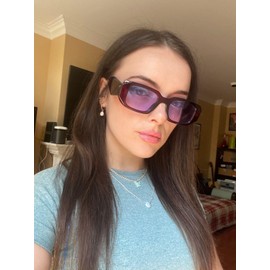 COASION Retro 90s Rectangle Sunglasses for Women Fashion Sun Glasses Vintage Small Square Frame UV400 Protection Eyewear (Dark Red/Purple)