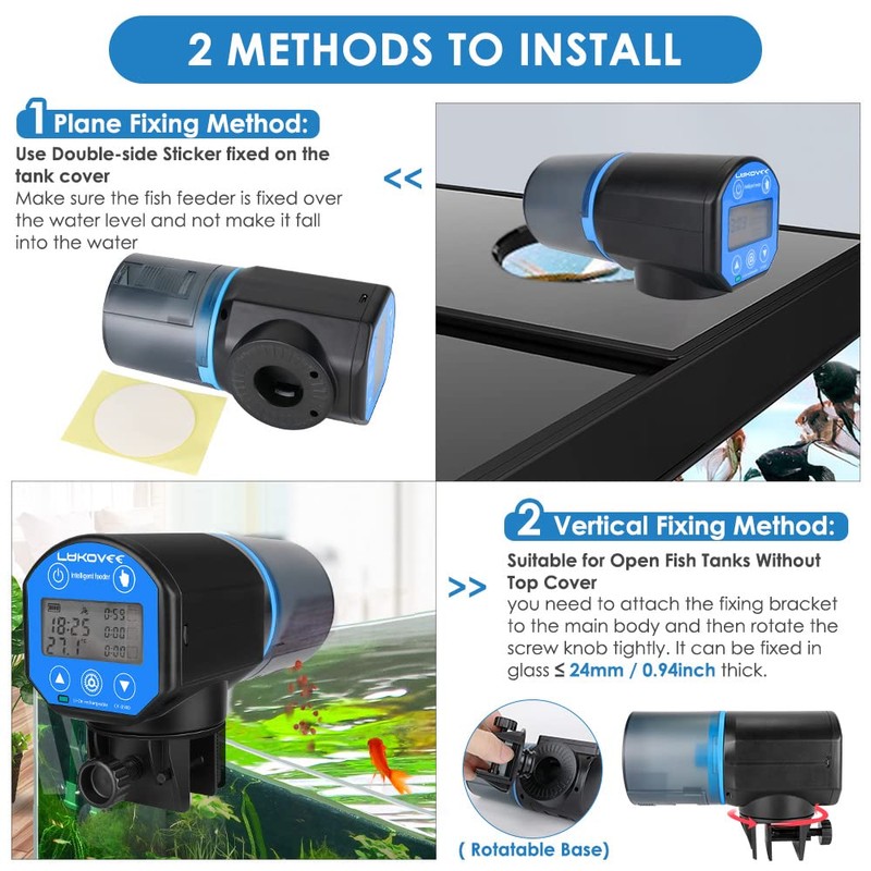Lukovee Automatic Fish Feeder, Feeding Time Display USB Rechargeable Timer