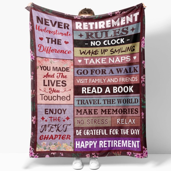 JOSOSO Retirement Gifts for Women Blanket 50”X60”, Retirement Decorations, Retirement