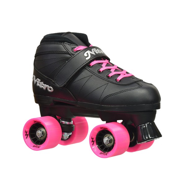 Epic Skates Super Nitro Indoor/Outdoor Quad Speed Roller Skates, Black/Pink, Adult 8