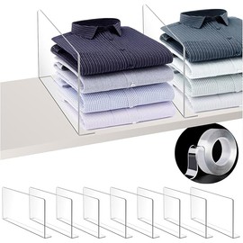 Closet Shelf Dividers - Clear Plastic Acrylic Tall Cabinet Shelf Dividers Organizer for Wood Shelves Closets - Shelf Separators in Closet for Clothes (8 Pack)