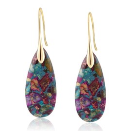 BOBOXZSZD Natural Healing Stone Fishhoop Dangle Drop Earrings Statement Gold silver earrings (Rainbow Blue - Gold Hook)