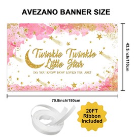 Avezano Twinkle Twinkle Little Star Backdrop Banner for Girl Pink Gold Star Moon Baby Shower Backdrop Twinkle Little Star Baby Shower Decorations