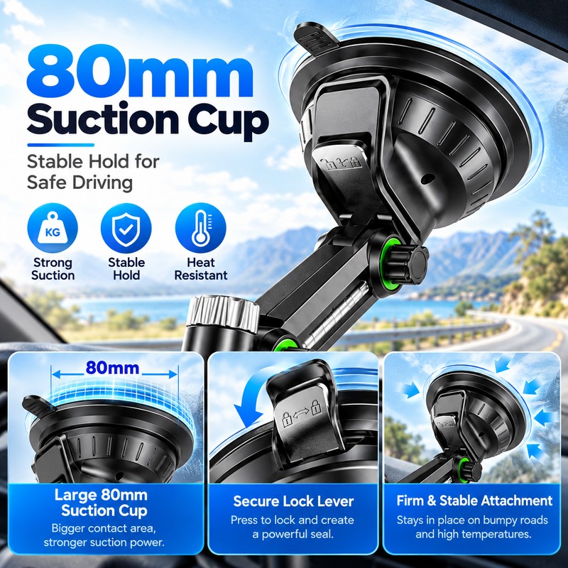 Suction Cup Car Phone Holder for Hands-Free Driving – Adjustable