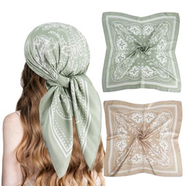 Ciormis 27.5" Head Scarf for Women's Hair - 2Pcs Silk Like Hair Scarves, Square Fashion Silk Feeling Hair Bandana for Women Head Hair Sleeping Wraps Night