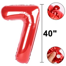 Red Number 7 Balloons, Balloon 40 Inch, Big Large Foil Helium Number Balloons, Jumbo Giant Mylar Number 7 Balloons for 7 17 27 37 Year Old Birthday Red Party Decorations Supplies Anniversary