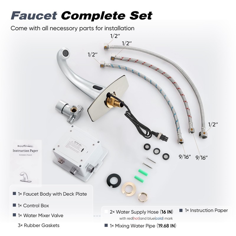 HHOOMMEE Automatic Touchless Bathroom Faucet Motion Sensor Activated Commercial Basin