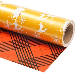 Ulmasinn Reversible Christmas Wrapping Paper Gold Mini Roll 17 Inches X 33 Feet for Kids Adults, Red and Gold, Santa's Sleigh,Plaid Design for Holiday, Party, Celebration