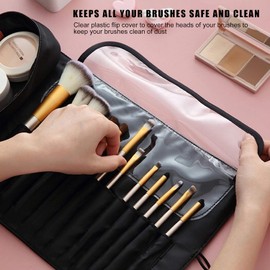 Estuche para Maquillaje de Brochas de Maquillaje portátil, Organizador portátil de Estuche para Cosméticos, Bolsa de Protección de Brochas de Maquillaje Multifunción, Bolsa para Viajes Plegable, Negro