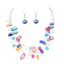 Layered Chunky Beaded Necklace for Women Boho Shell Beaded Necklaces and Earring Set Statement Necklace Jewelry Sets Gifts for Women