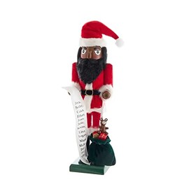 The Bridge Collection African American Santa Claus Nutcracker Figurine - Black Beard Santa with Nice & Naughty List Nutcracker Christmas Decor