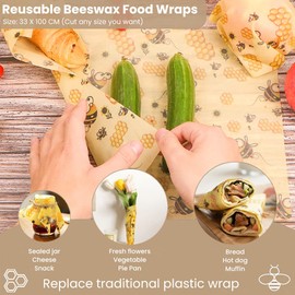 Bugucat Organic Wax Paper 35 x 100 cm DIY, Beeswax Wraps, Reusable Beeswax Cloths Made of Natural Beeswax Cotton, No Waste Cling Film for Food Storage Beeswax