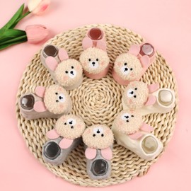 SFGHOUSE Baby Girl Socks,Non-Slip Grips for Babies Toddler Princess Girls Low Cut Ankle Socks 0-6 Months (US, Age, 0 Months, 6 Months, pink grey Khaki off white)