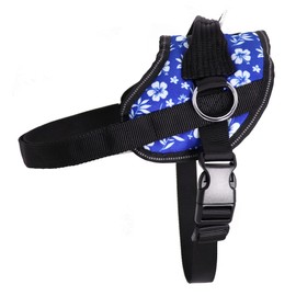 Bark Appeal Blue Hibiscus No-Pull Dog Harness for Small to Medium Sized Pets – Adjustable, Reflective Vest with 3 Leash Clips for Added Control, Easy Walks & Training – Medium