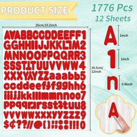 Alphabet Stickers 1'' 12 Red Letter Stickers, Self Adhesive Vinyl Mailbox Numbers, for Home Decor