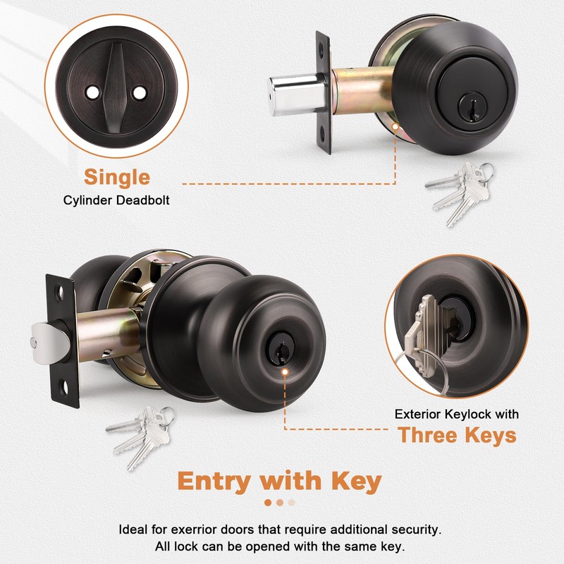 Probrico Front Door Entry Handles Lockset and Single Cylinder Deadbolt