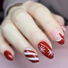 24Pcs Christmas Press on Nails Medium Length Snowflake Stripe Glitter