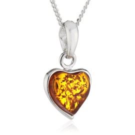 InCollections Women's Necklace Heart 925 Sterling Silver with 1 Amber 42 cm Yellow