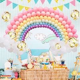 296PCS Rainbow Balloons Arch Garland Kit Macaron 7 Colors Latex Colorful Balloons and Confetti Balloons for Baby Shower Boy Girl Children Kids Birthday Gender Reveal Party Wedding Decorations