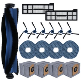 iAmoy 17 Pcs Replacement Parts Kit for eufy X10 Pro Omni Robot Vacuum, 1 Roller Brush with Bristles and Rubber, 6 Side Brushes, 2 HEPA-Filters, 4 Mop Pads, 4 Dust Bags, Washable and Reusable