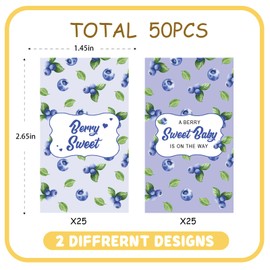 JIAYINGQI Blueberry Berry Sweet Baby Shower Candy Bar Wrappers, Blueberry Wrappers for Miniatures Chocolate Bars, A Berry Sweet Baby is On The Way Party Favor Candy Stickers Labels - 50 Count
