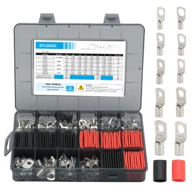 DTLDZSC Thick Marine Grade Copper Electric Wire Lugs Gauge AWG2 4 6 8 10 12，80Pcs Tinned Heavy Duty Battery Cable Lugs Ends Ring Terminal Connectors with 80Pcs 3:1 Heat Shrink Tubing Kit（160pcs）