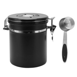 Coffee Canister with Spoon, Airtight Coffee Canister Stainless Steel Coffee Canister for Ground Coffee Vacuum Canister for Coffee Tea(Black#M)